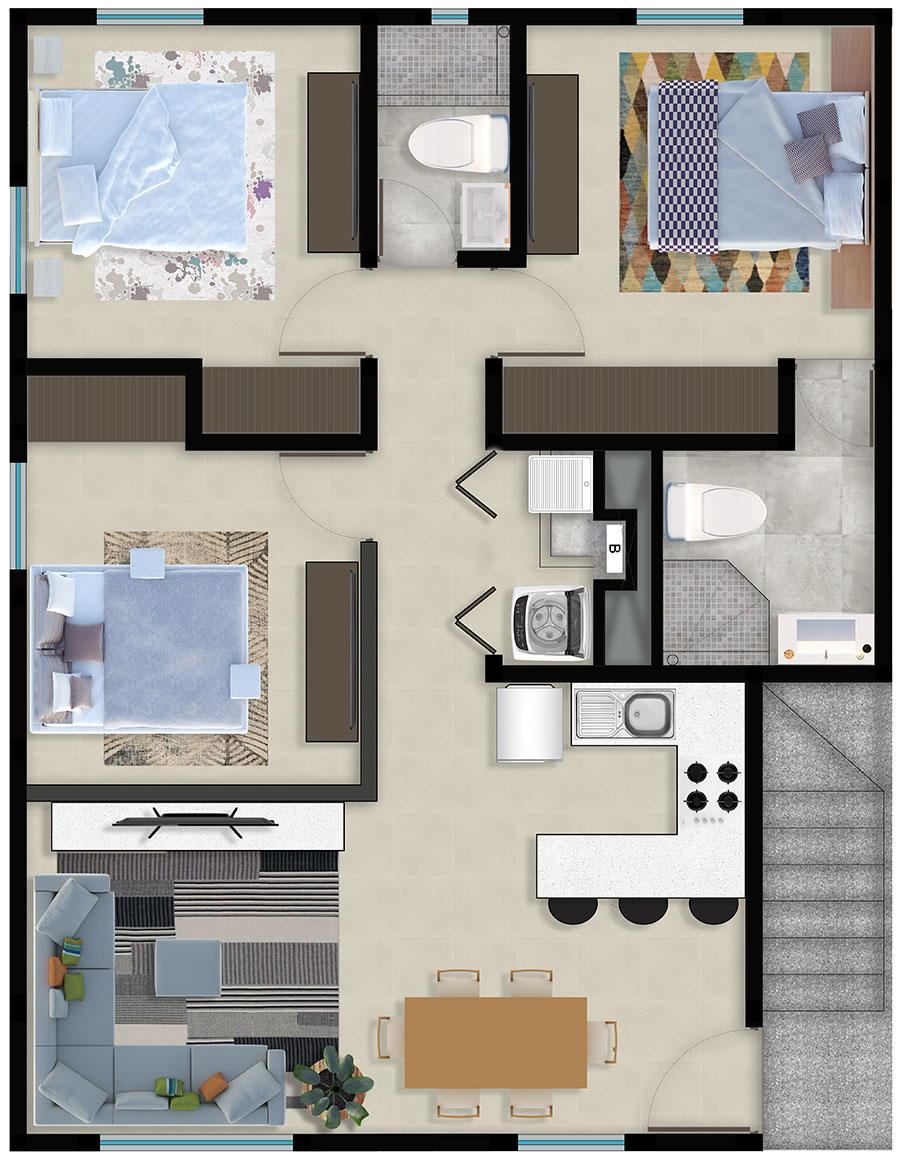 Reden. Nivel 1 con 2 recámaras.